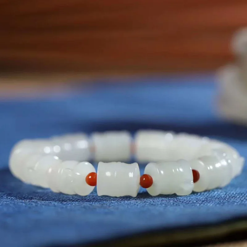 

Natural Hetian Qinghai Old Material White Jade Knot Bracelet Men And Women