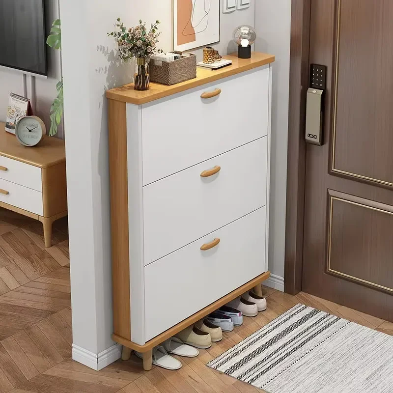 

ultra thin modern designs large MDF flip drawers tipping buchet wooden storag6 tier shoe rack cabinet with door white