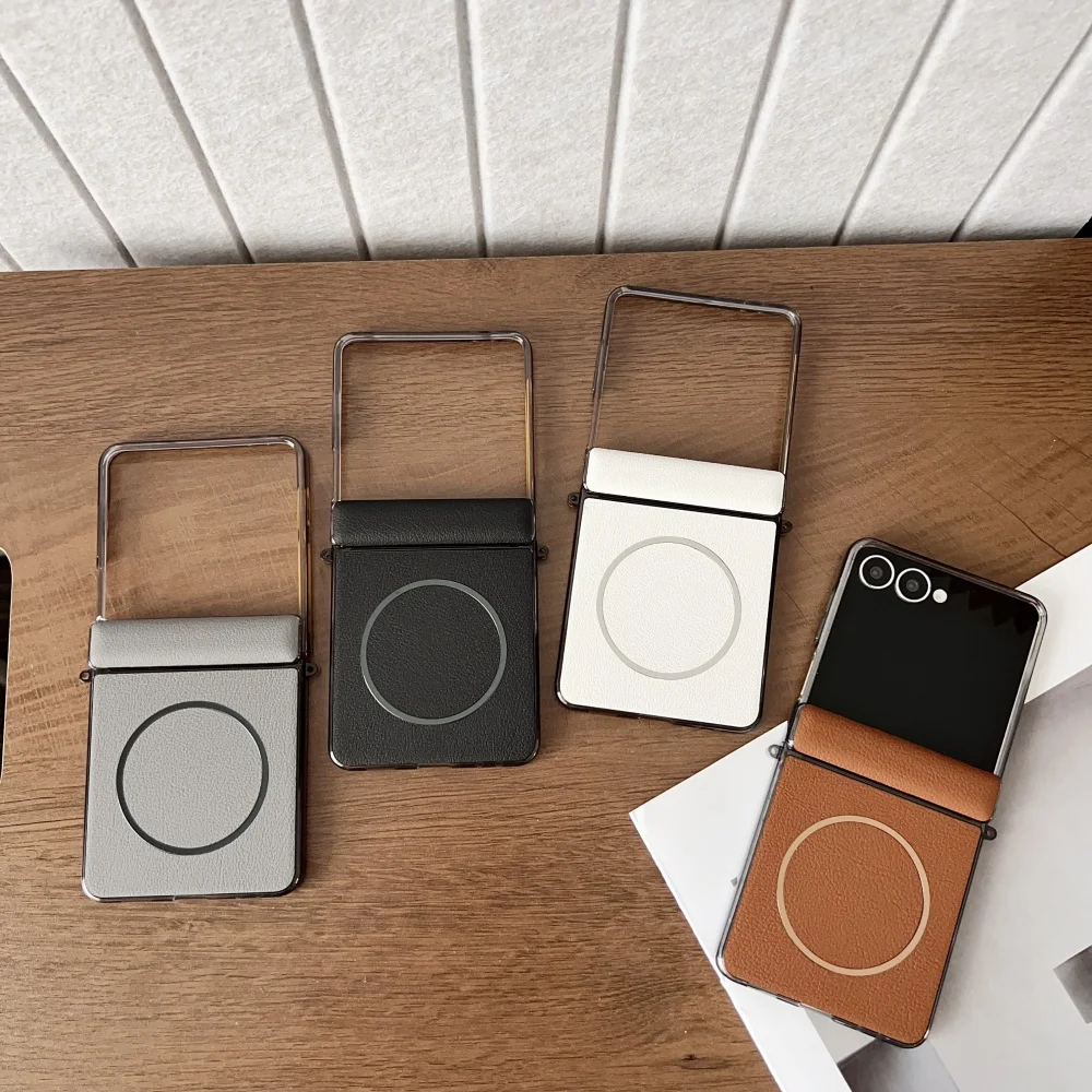 حافظة جلدية مغناطيسية لهاتف سامسونج جالاكسي Z فليب 7 لهاتف Magsafe المفصلي غطاء شحن لاسلكي مقاوم للصدمات لهاتف Z Flip7