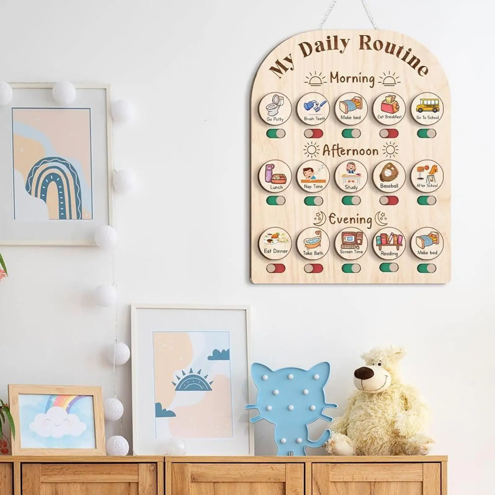 Wooden Daily Routine Chart Kids Visual Schedule Routine Chart Toddlers Morning Bedtime Routine Chart Toddlers Wooden Chore Chart