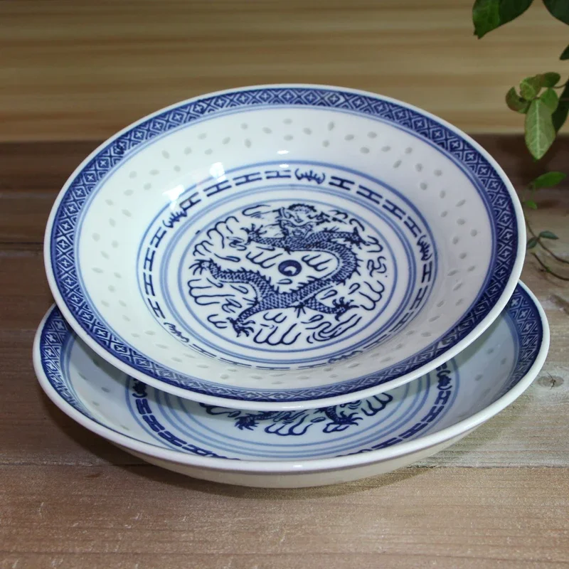 Jingdezhen Blue and White Porcelain Ceramic Ramen Bowl Dinner Plate Vintage Chinese Underglaze Tableware Kitchen Accessories