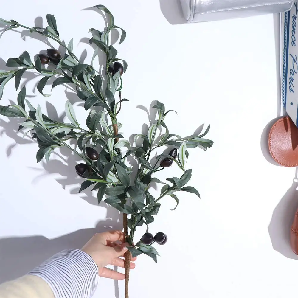 

88CM Artificial Olive Fruit Branch Handmade Elegant Simulated Olive Leaf Plant Plastic Green Fake Olive Tree