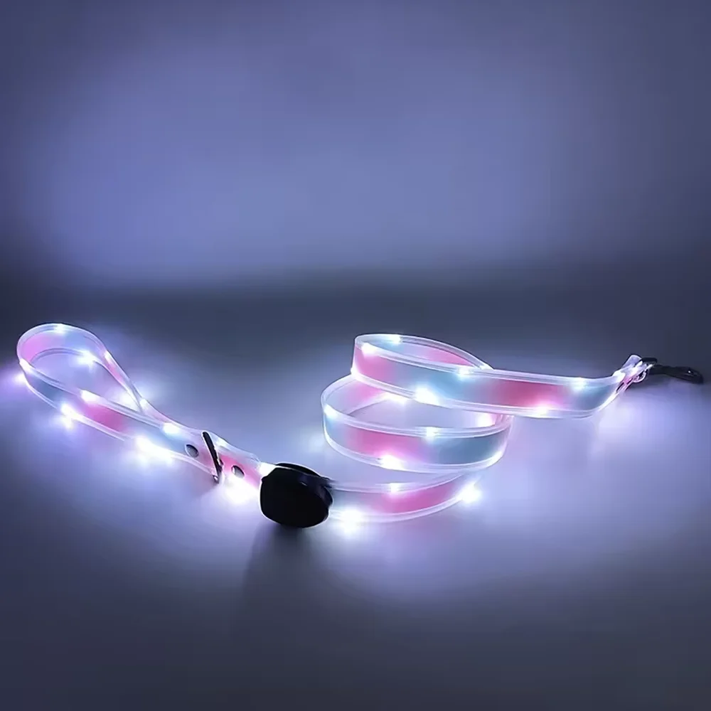 Pet Light-up Collar Leash LED Flashing Collar USB Charging Dog Walking Pulling Belt Adjustable Dog Collar Anti-Lost Pet Supplies