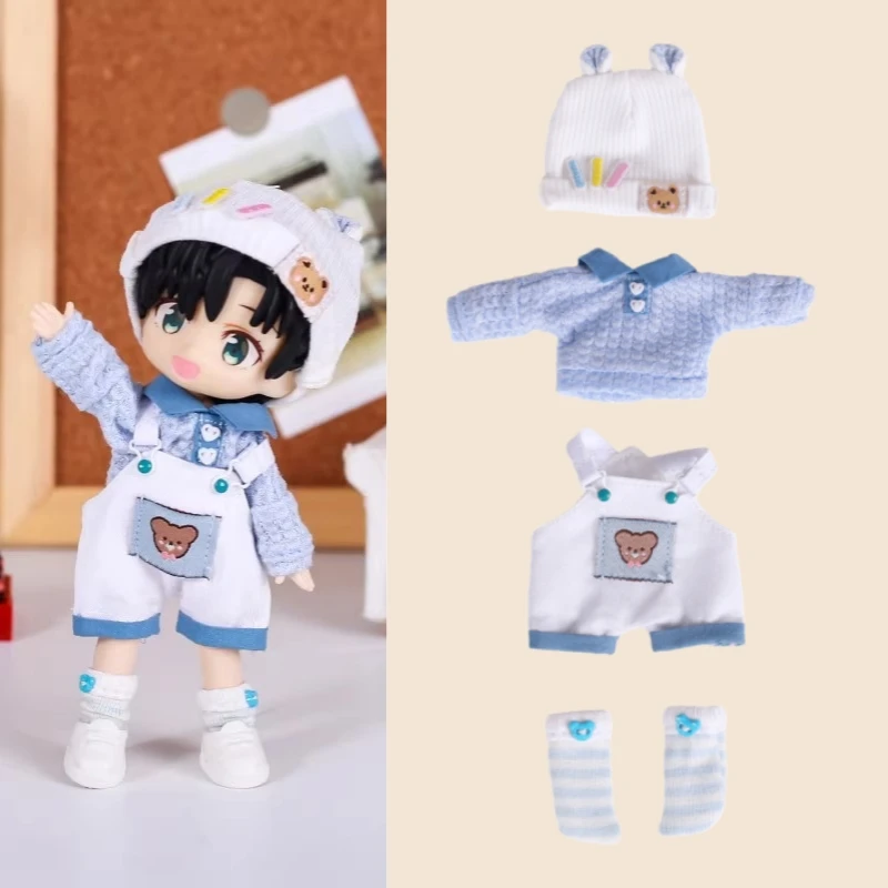 

For Obitsu 11 Doll Bear Overalls Cute Clothes Suit For OB11 Gsc 1/12 Molly Body 16~17cm BJD Doll Cloth Doll Outfit Clothes