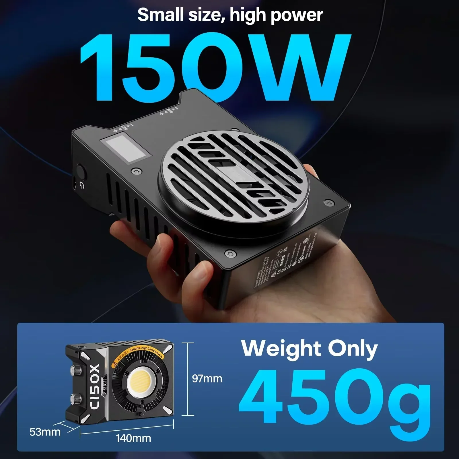 SIRUI Portable C150X 150W LED COB Video Light Handheld Pocket Camera Light with Reflector Bi-Color 2800K-6500K App Control