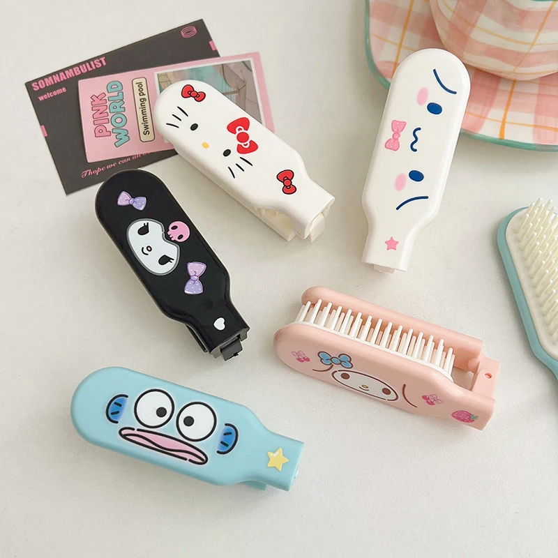 Sanrios HelloKitty Foldable Hairdressing Combs Kuromi Melody Cartoon Girly Heart Travel Portable Soft Tooth Massage Hairbrush