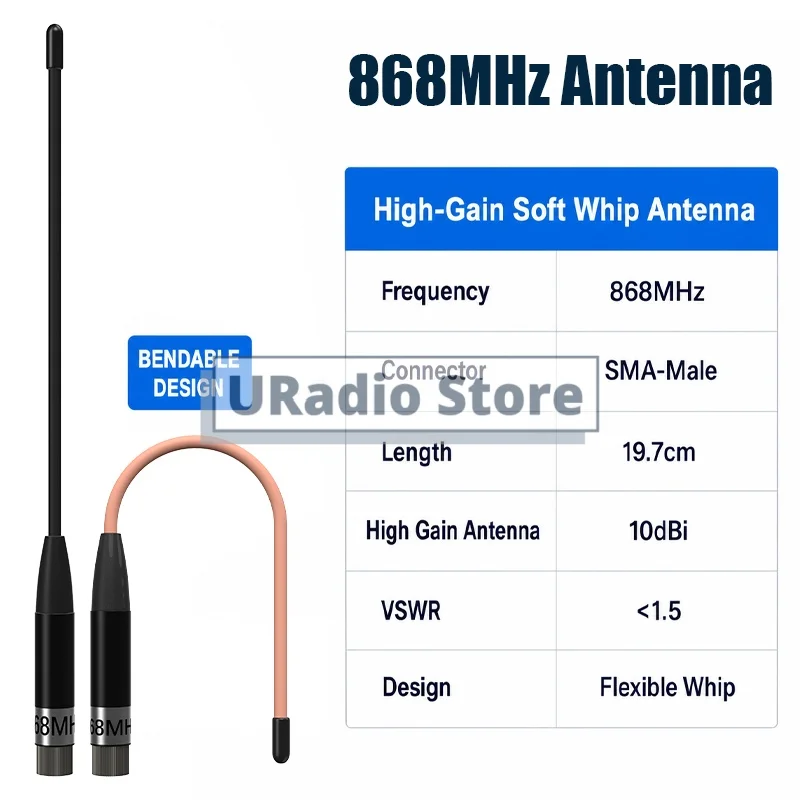 868MHz LoRa Antenna SMA Male Connector 19.7cm 10dBi High Gain RF Antenna 50Ω Long Range for LoRaWAN Gateway IoT Wireless Module