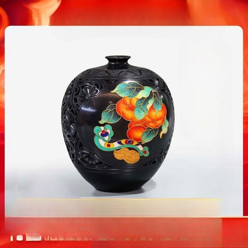 

Black pottery handicrafts, flower pots, everything goes well, send friends a souvenir housewarming