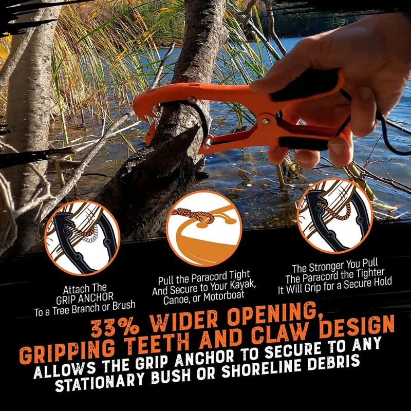 Kayak Anchor Gripper with Large Clamping Mouth with 16.5ft Rope Kayaking Safety Stainless Steel Equipment for Boating Camping