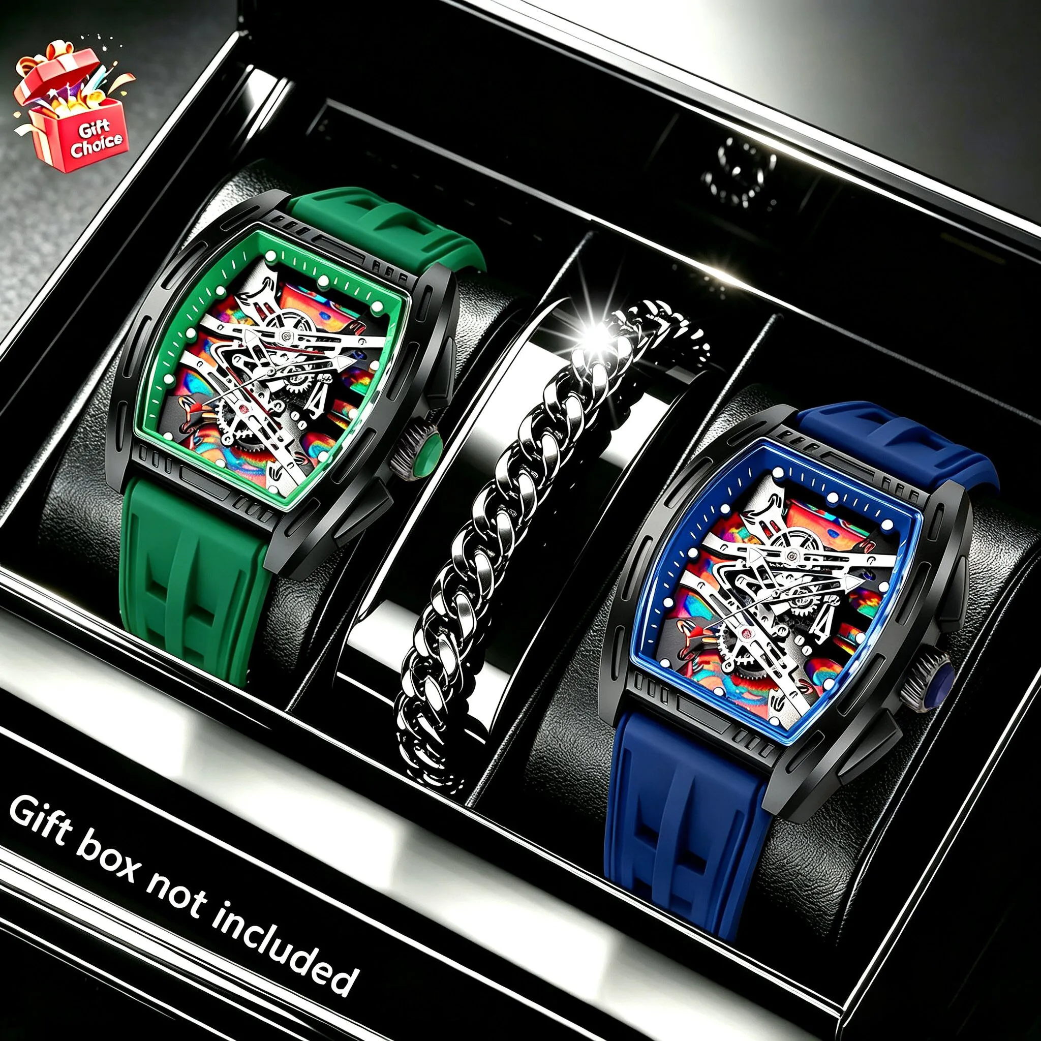 3-Piece Set of Stylish and Fashionable Barrel-Shaped Quartz Watches for Men in Various Color Combinations. Suitable for Daily Wear, Parties, Valentine's Day, Easter, Christmas, New Year's Day, Halloween, Ramadan, and a
