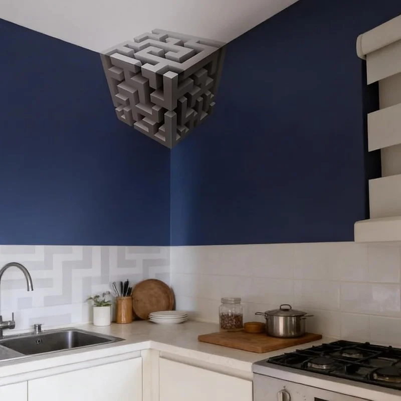 일반적인 3D 착시 효과 코너 벽 데칼 3D 벽 예술 자가 접착식 탈부착 스티커 (거실, 침실, 가정 장식용)