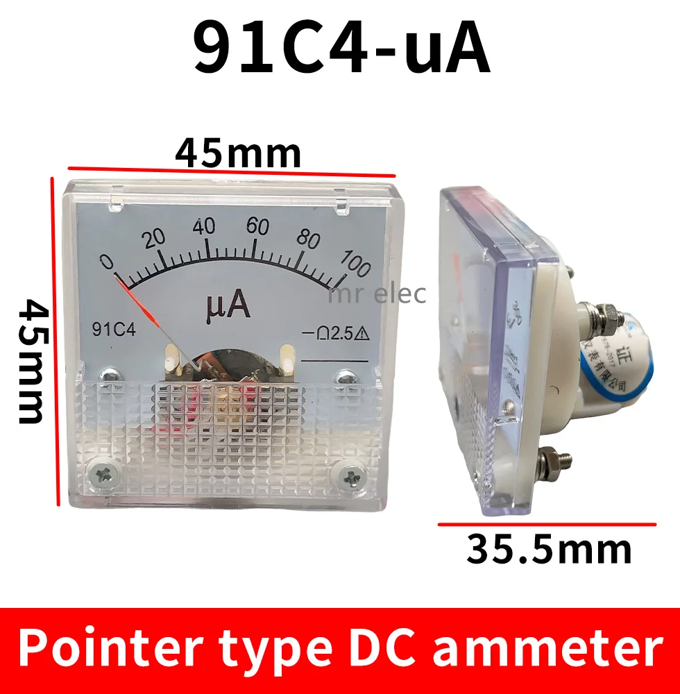 91C4-UA DC microammeter 50 100 200 300 500 Analog Mechanics Plate table Pointer type Ammeter 45*45mm