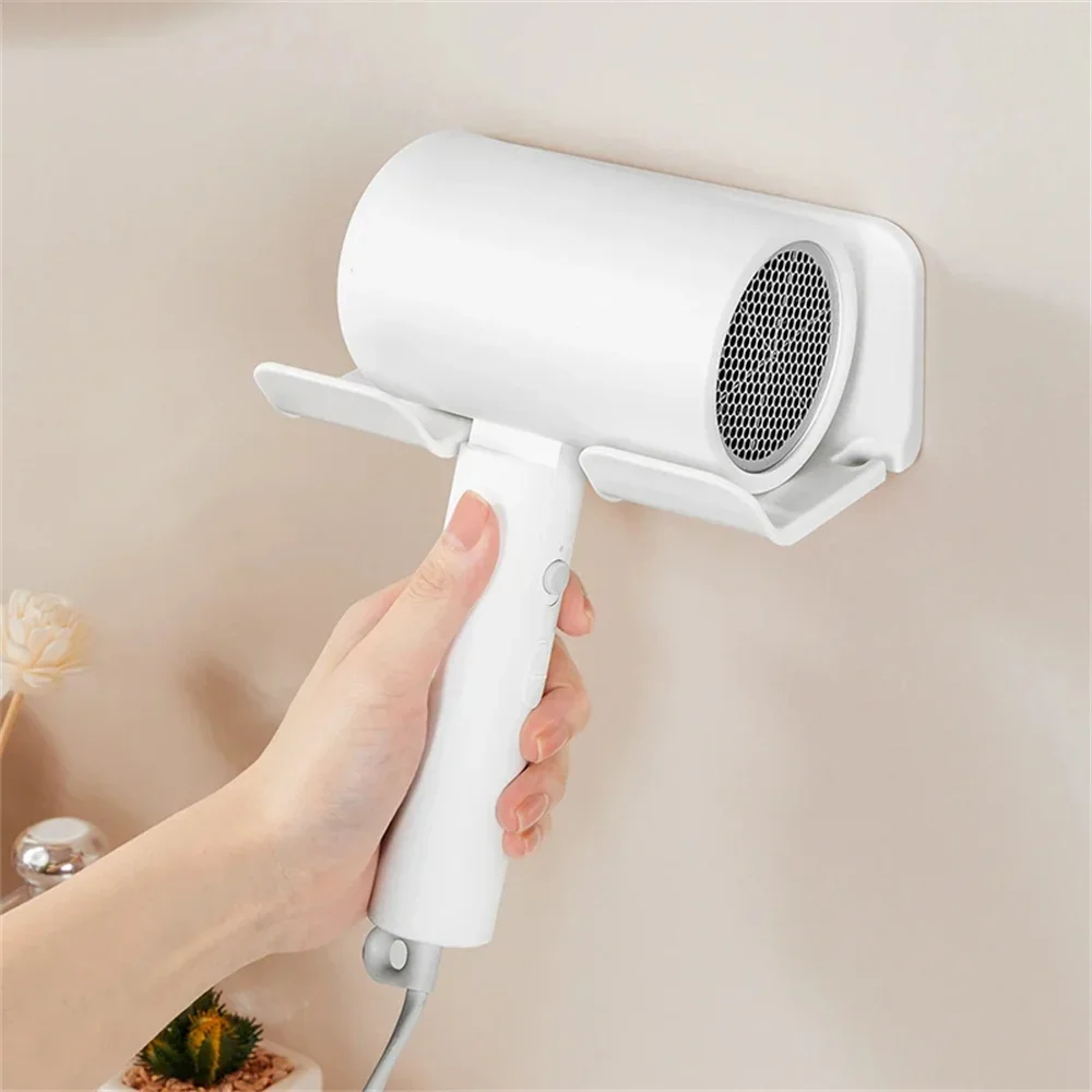 Bathroom Wall Mounted Hair Dryer Holder Hairdryer Storage Rack Self-adhesive Plastic Household Washroom Organization Shelves 1PC