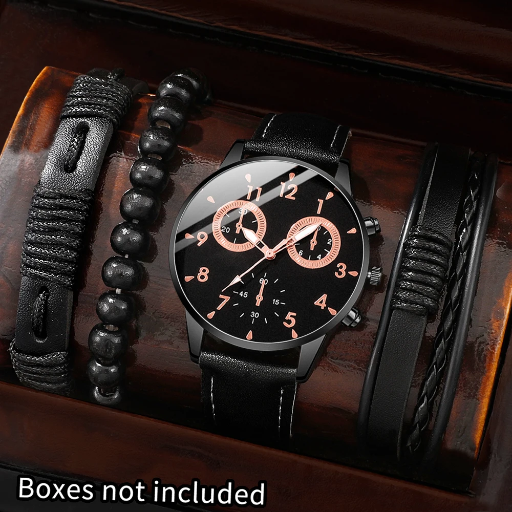 4Pcs Men's Watch Set, Suitable For Multiple Occasions, Nice Present For Ramadan, Teachers' Day, Christmas, Birthday Party
