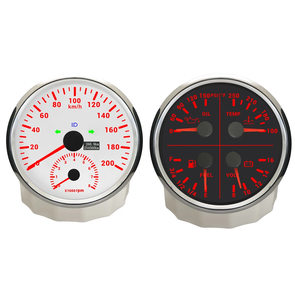 ELING 110mm Car 120km/h MPH 200km/h 160MPH Speedometer GPS Tachometer 4in1 Oil Press 150Psi Water Temp Fuel Level Voltmeter 12V