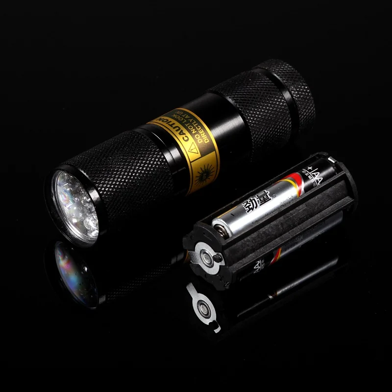 9 LED 395-400nm UV Light Flashlight Mini Torch Money Ore Leakage Id Invisible Ink Marker Pet Stains Cat Tinea Checker Use AAA