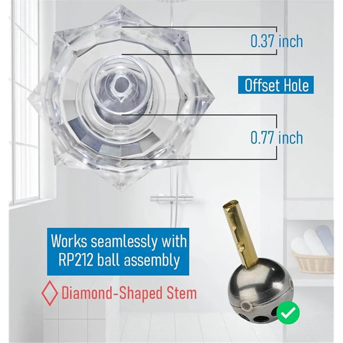 

【frki】 RP2391 Shower Handle Replacement for - Clear Acrylic Knob with Offset Hole - Compatible with RP212 Ball Assembly