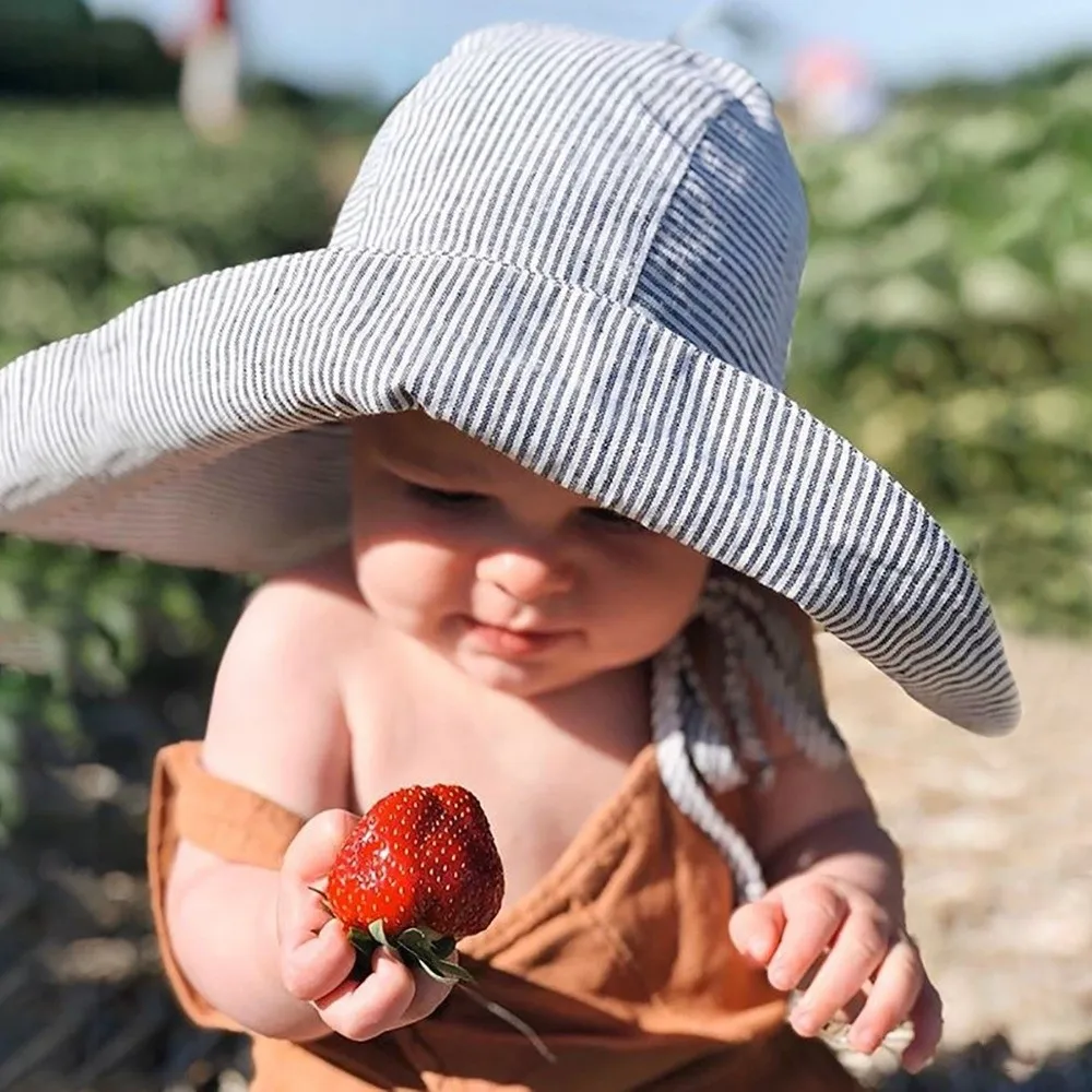 

Cotton Material Baby Sun Hat UV Protection Big Brim Kids Bucket Hat Solid Color Breathable Children Panama Cap Summer Season