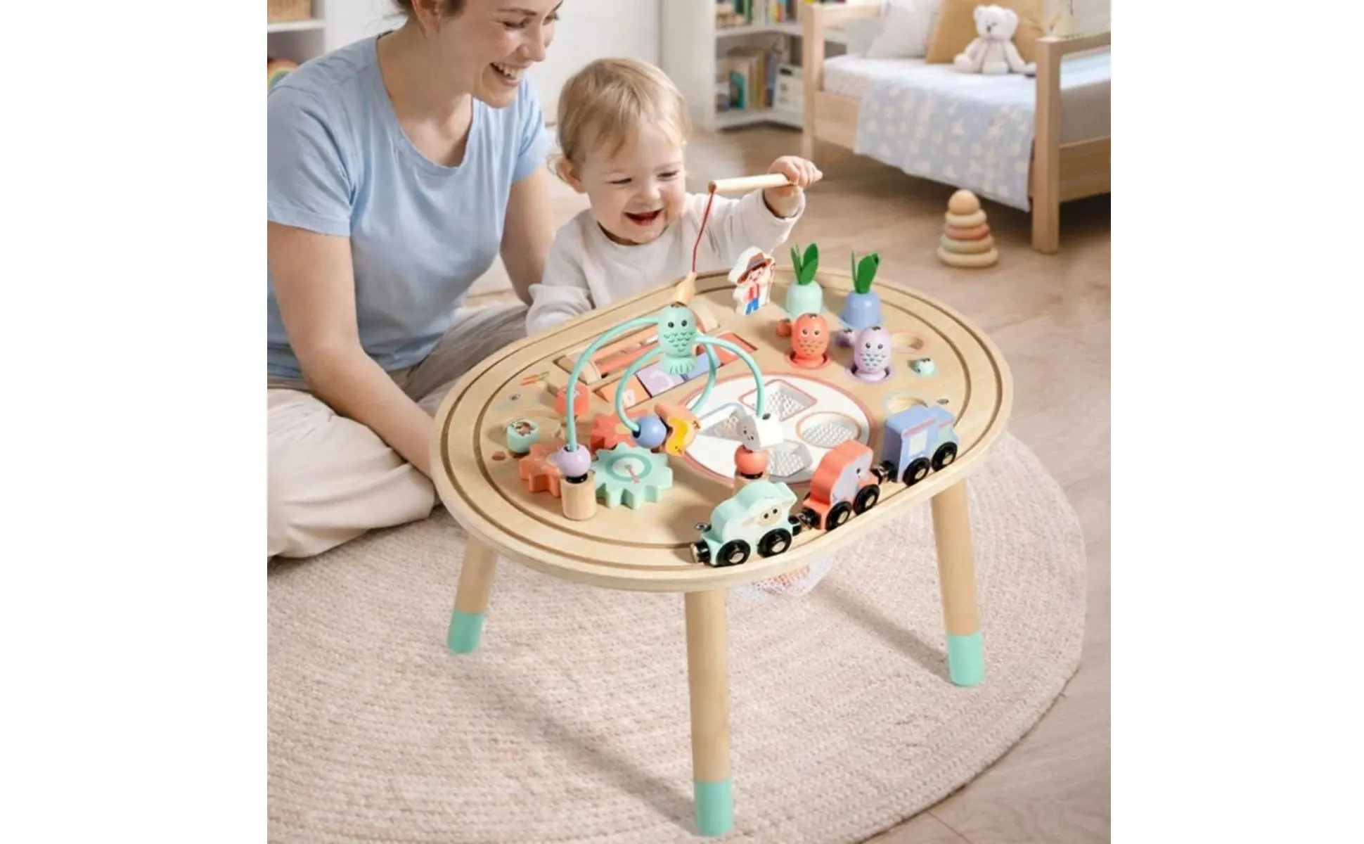 Developmental Activity Table Hand-Eye Coordination Wooden Activity Table Children's Learning Toy Stable Base Child Furniture