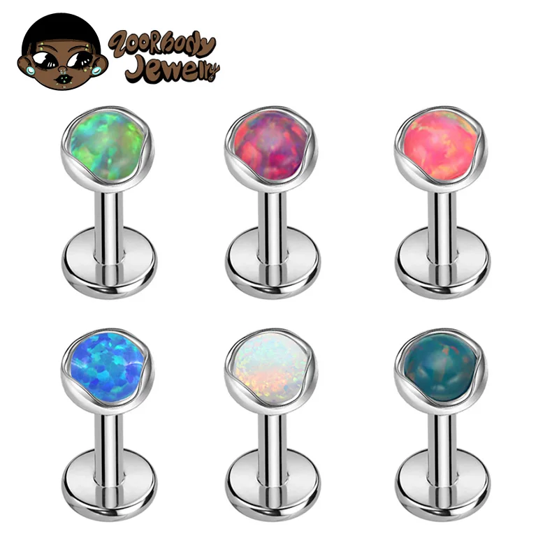 ZOOR ASTM F136 Titanium 3/4mm Opal Flat Back Earring Piercing 16G Dainty Tragus Nose Cartilage Medusa Stud Lip Body Jewelr