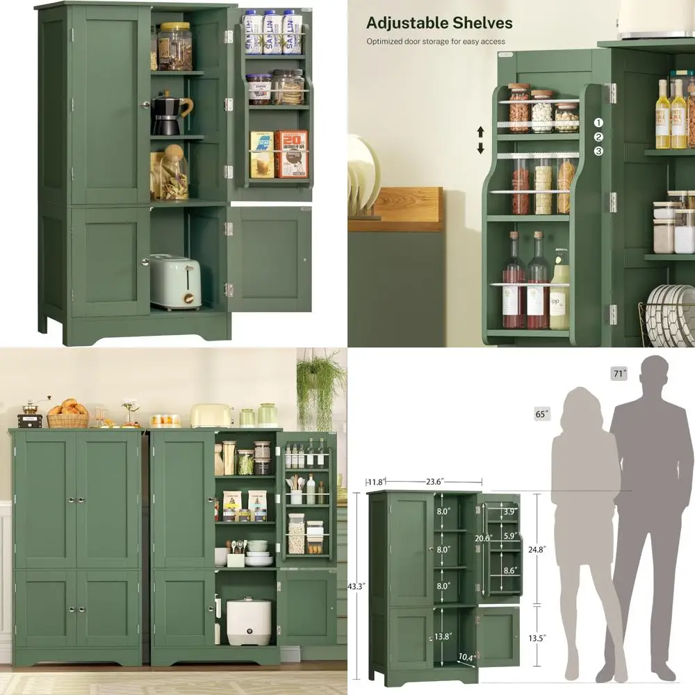 TEENFON 43 H Storage Cabinet with 4 Doors, Kitchen Cabinet with 6 Door Shelves, Kitchen Pantry Cabinets for Living Room, Dining