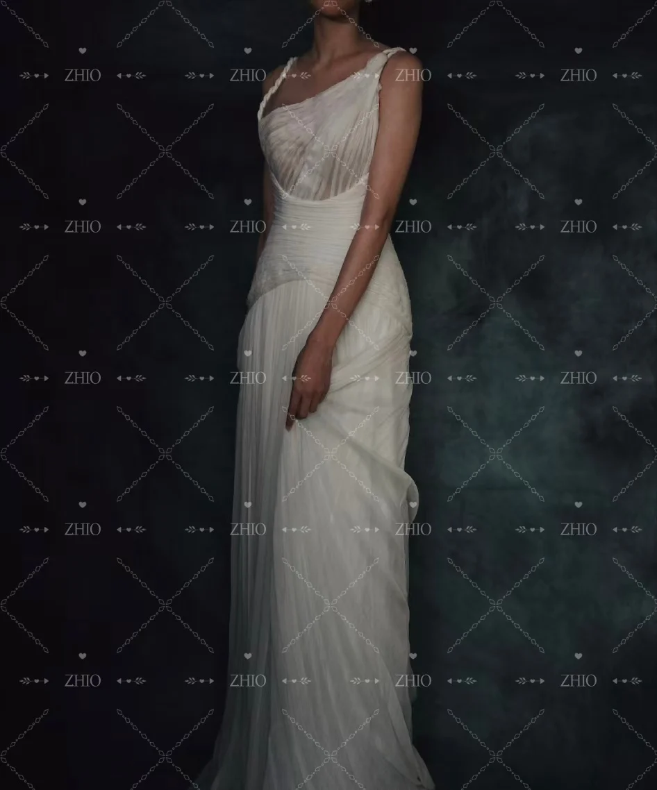 ZHIO أنيقة ثنيات فستان حفلات الزفاف السباغيتي الأشرطة سويب تراين كوريا صورة تبادل لاطلاق النار الزفاف ثوب مسائي مخصص ذاكرة ديريس