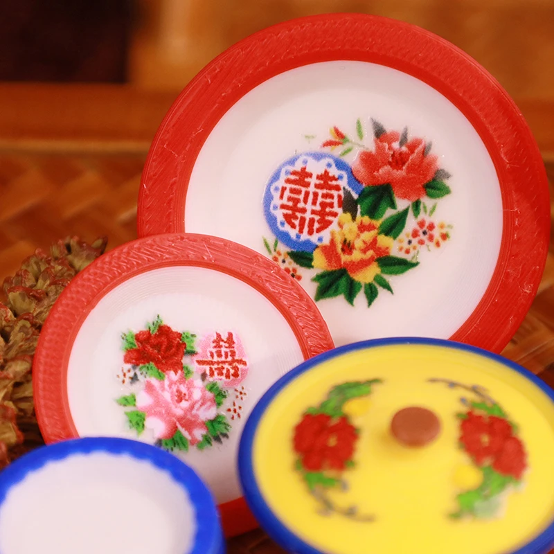 Casa delle bambole Accessori da cucina in miniatura Simulazione cinese Partita Ciotola smaltata Modello Stoviglie in miniatura Pentola per condimenti