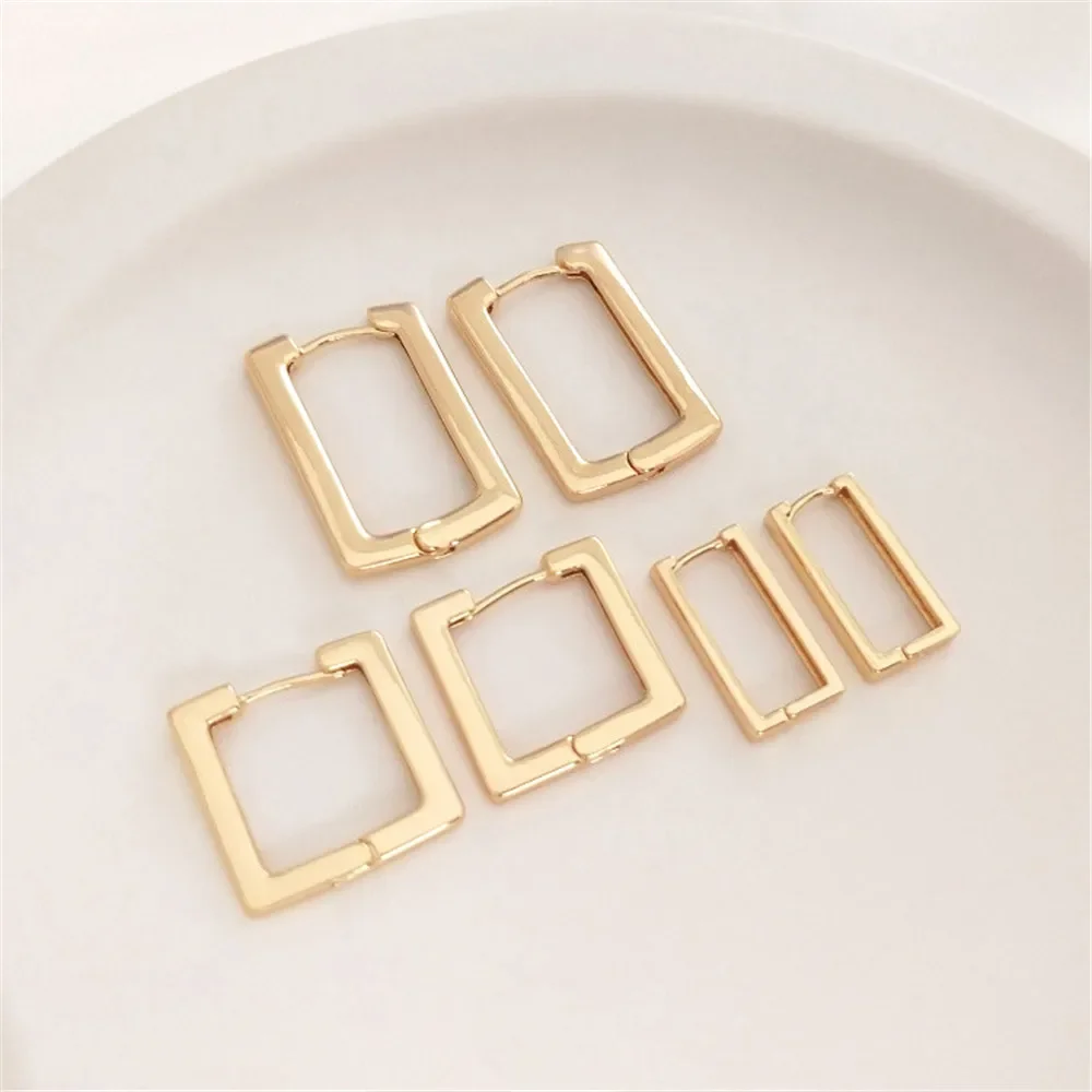 14K Gold Plated Geometric square ear clasp rectangular French ear clip Fashion earrings diy earrings