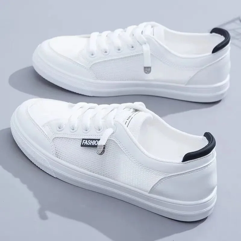 Women Sneakers Women\'s Vulcanize Shoes Spring Autumn Breathable Flats Solid Color Mesh Shoes Young Woman Casual White Shoes