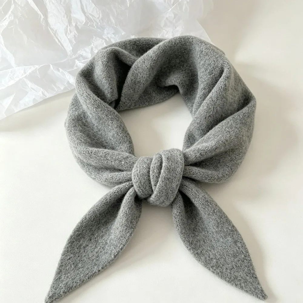 Sweet Solid Color Knitted Triangle Scarf Wool Striped False Collar Neck Guard Windproof Cross Neckerchief Women