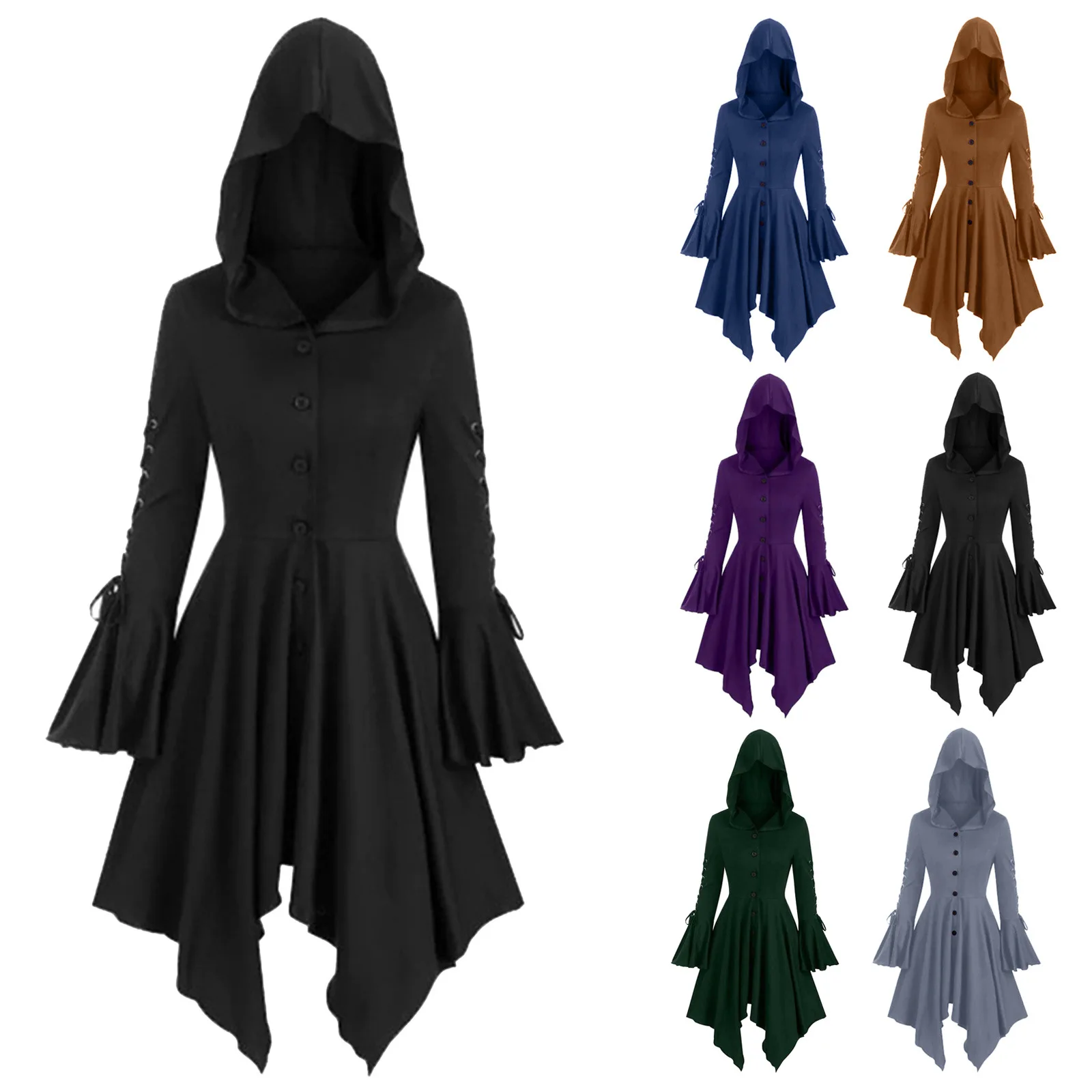 Damen mittelalter lichen gotischen Kapuzen mantel unregelmäßigen Saum Lotus ärmel Punk Kleid Renaissance Kleid Party Cosplay Robe Winter jacke