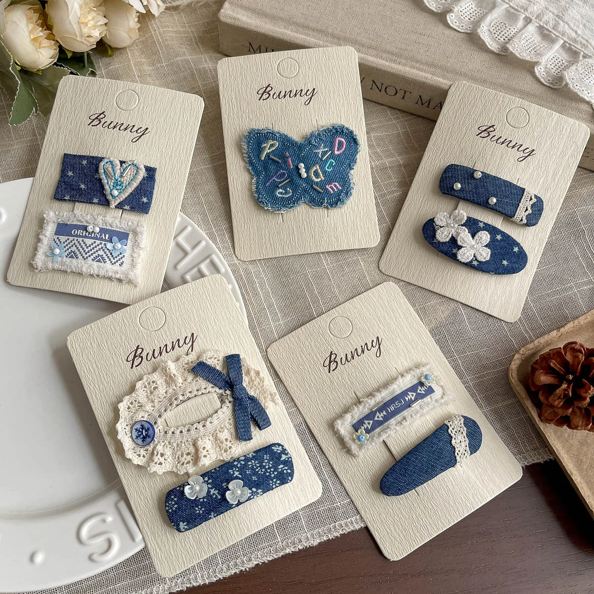 Hair Clips Spring New Denim Tone Butterfly Design High Quality Sturdy Base Girls Hair Ornaments for Back Head Broken Hair Trendy