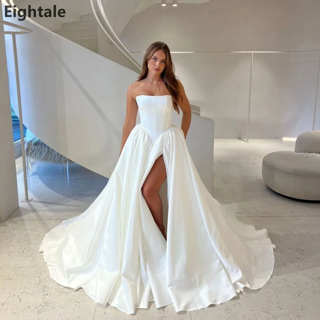 

Eightale 2025 Luxury A Line Ivory Strapless Wedding Dresses 2025 Bridal Gowns Satin Robe De Mariage Customized