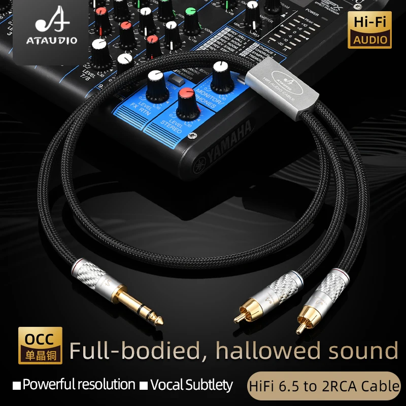 ATAUDIO HiFi 6,5 mm auf 2 RCA Audiokabel Hi-End OCC Serie Stereo 6,5 mm 1/4 Zoll Stecker auf 2 RCA Stecker Stereo Audio Adapterkabel