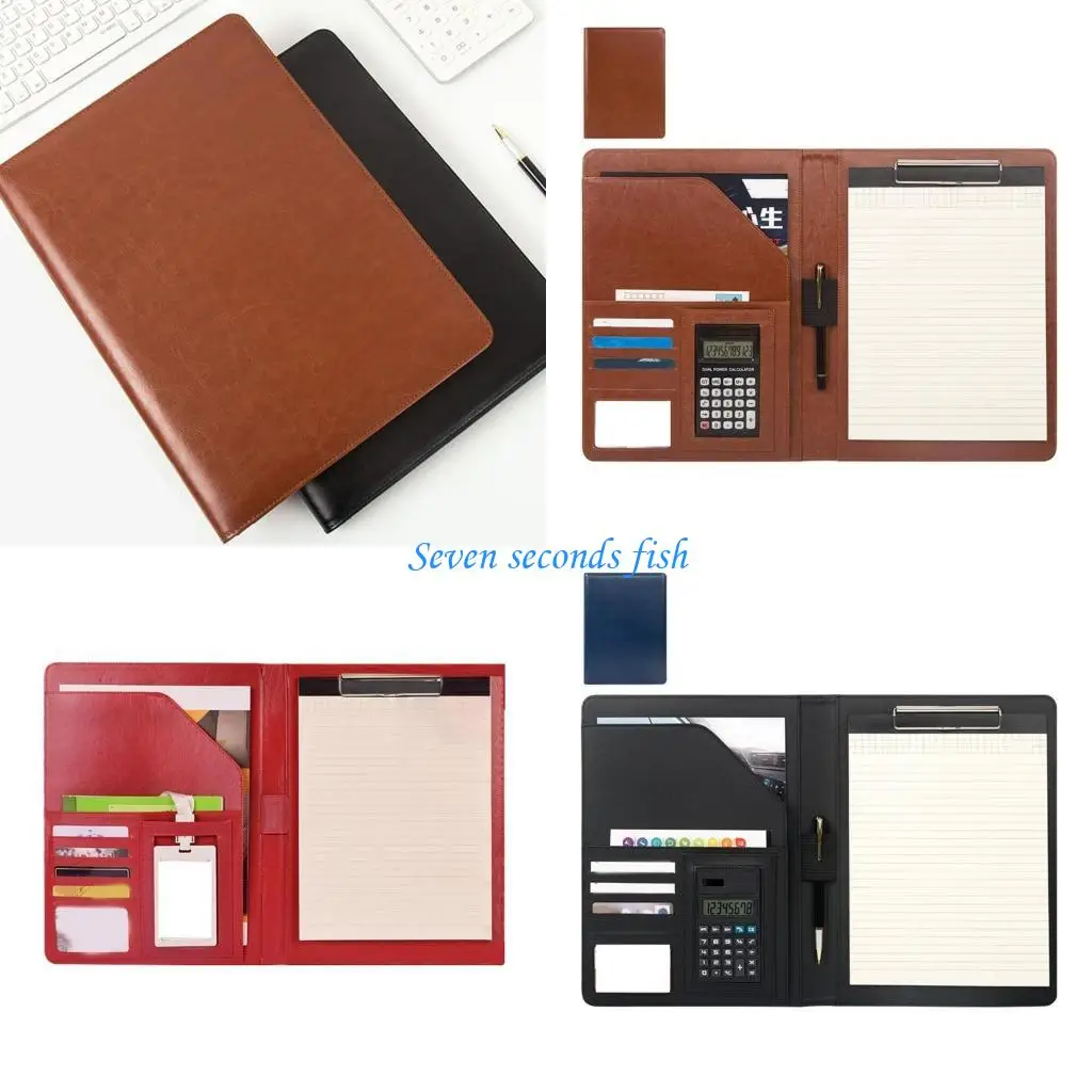 

L74B Conference Folder Leather Clipboard Folder Business Document Organizers with Clipboard Multi Pocket Elastic Pen Slot