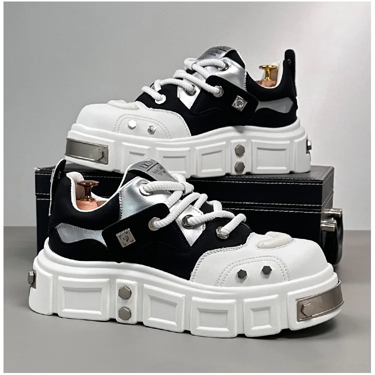 Autumn new thick soled dad shoes European station trendy brand punk willow nail men's invisible inner height increasing men's sh
