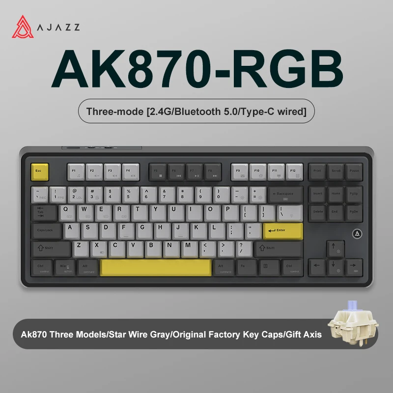 NEW AJAZZ AK870 Tri-mode RGB Bluetooth 2.4GHz Wireless Gaming