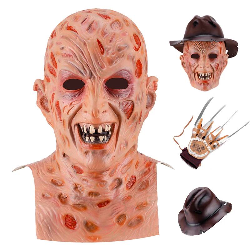 Freddy Krueger Dekoration Halloween Horror Maske Latex Erwachsenen Party Kostüm Hut Halloween Maske gruselige Karneval Cosplay Requisiten