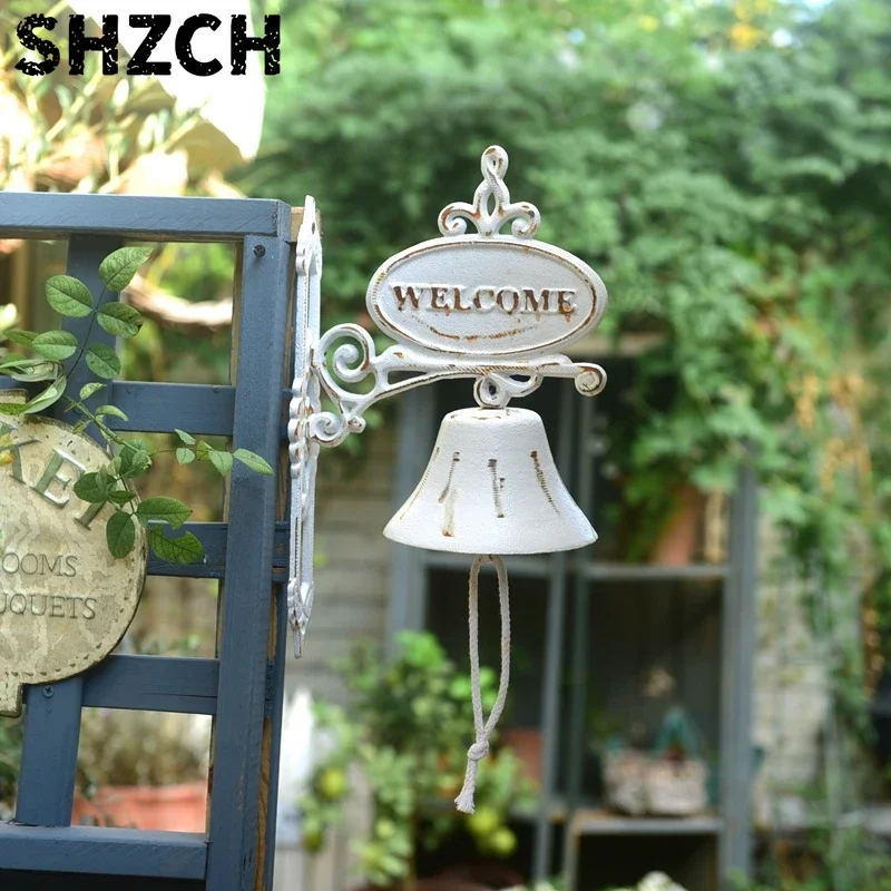 Vintage European Wind Chimes Garden Wall Hanging Double Sided Bell White Make Rust Welcome Sign Courtyard Hangings Decoration