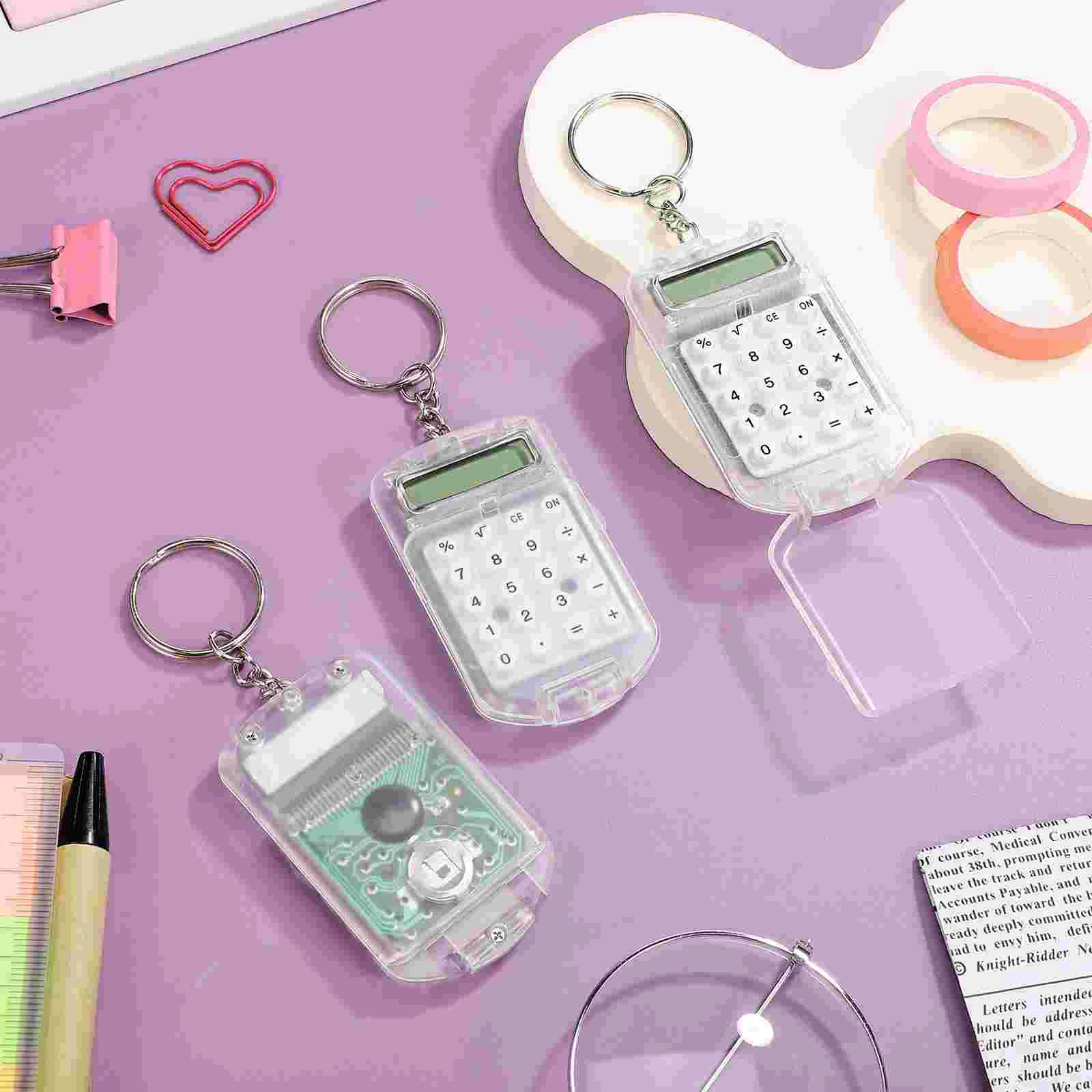 3 Pcs Keychain Calculator Ring Mini Students Keychains Keyrings Tiny Electronic Portable