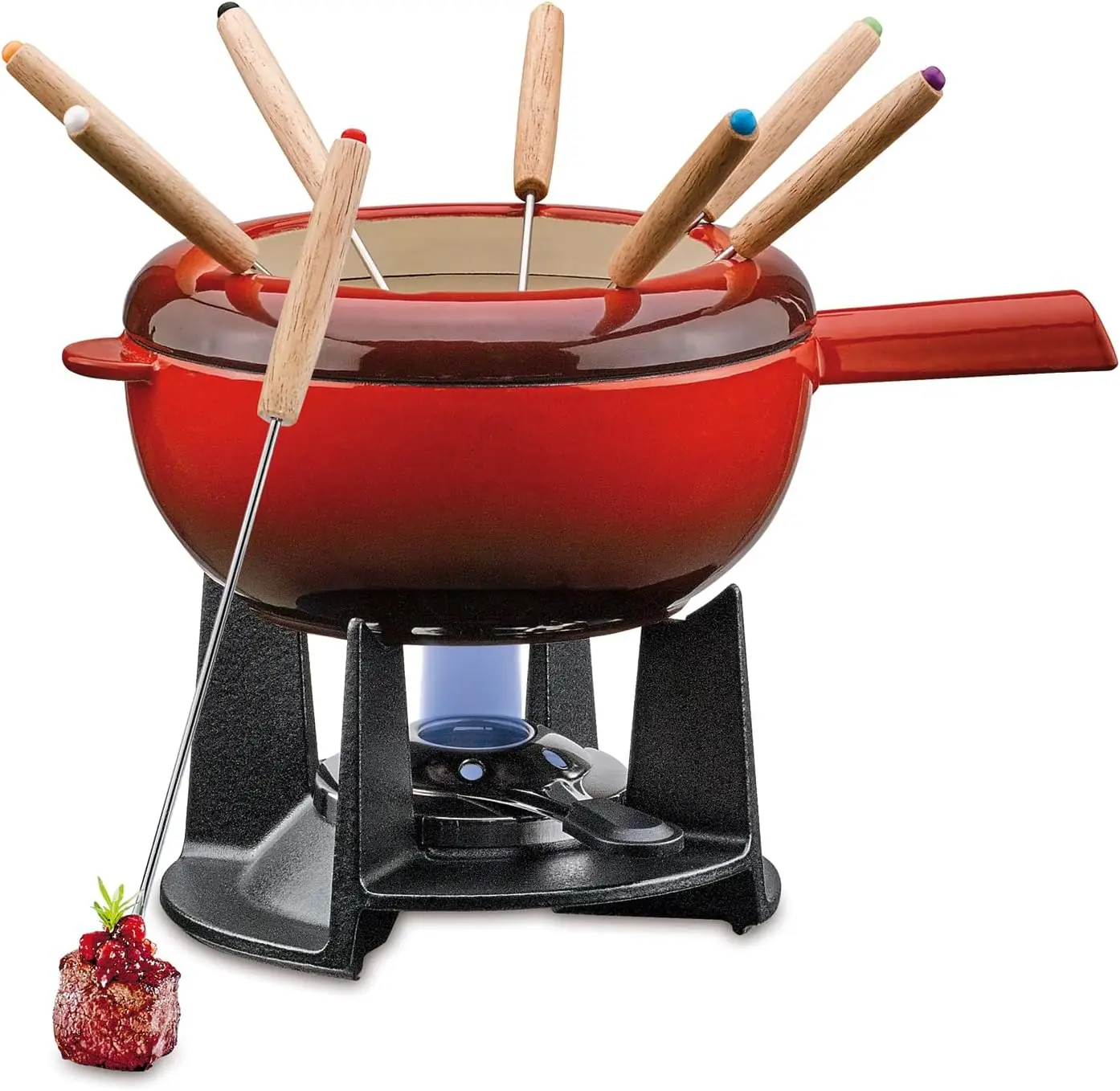 Conjunto de pote de fondue de 8 polegadas - aço inoxidável, fogão a gás tradicional, pote removível com espetos, para frutas, queijo, caldo,