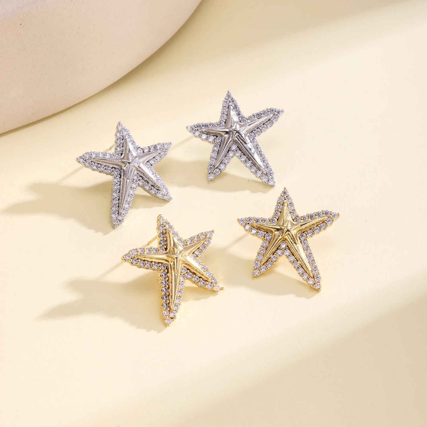 Nidin New Fashion Starfish Stud Earrings For Women Sparkling Cubic Zirconia Summer Beach Nautical Sea Star Ear Jewelry Gifts