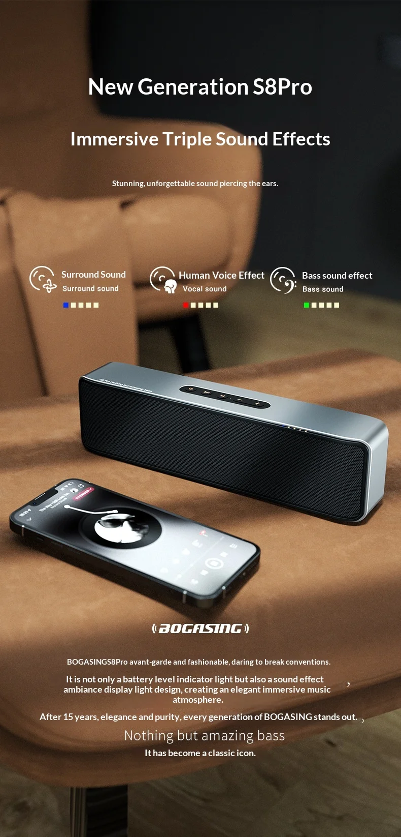 BOGASING S8Pro Bluetooth Small Speaker Music Player Stereo USB TF Card Home Outdoor Portable Car Subwoofer Bluetooth speaker