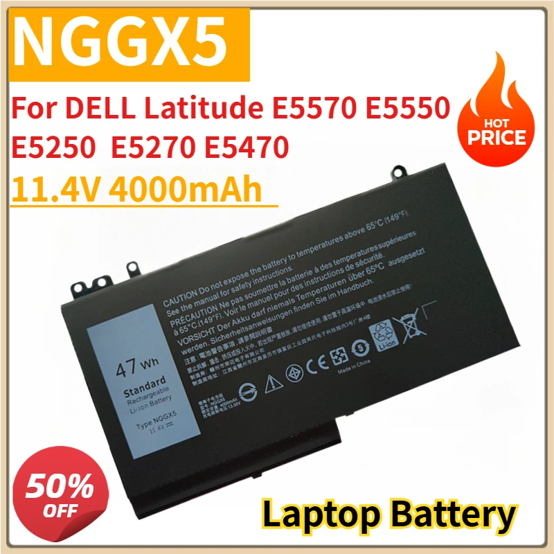 

New Laptop Battery NGGX5 11.4V 4000mAh For DELL Latitude E5570 E5550 E5250 E5270 E5470 M3510 53VJ6 0RDRH9 JY8D6 954DF
