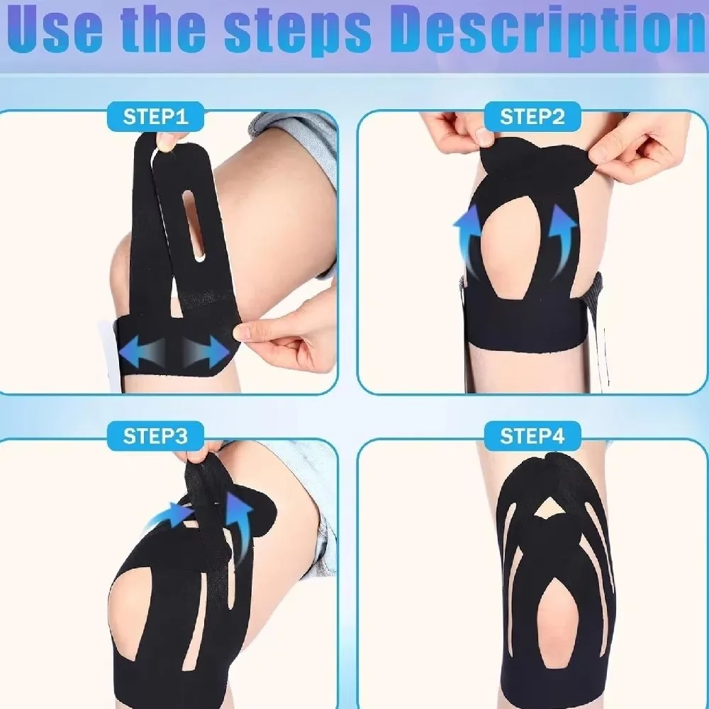 Contoured Knee Support Tape Precut Breathable Elastic Kinesiology Tape Flexible Compression Dynamic Compression