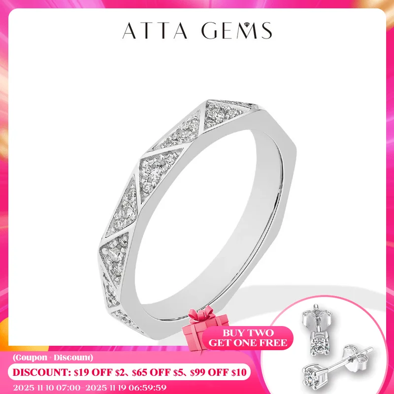 

ATTAGEMS 925 Sterling Silver Band Eternity Moissanite Ring Geometric Angular For Women 18kGold Plated Luxury Anniversary Jewelry