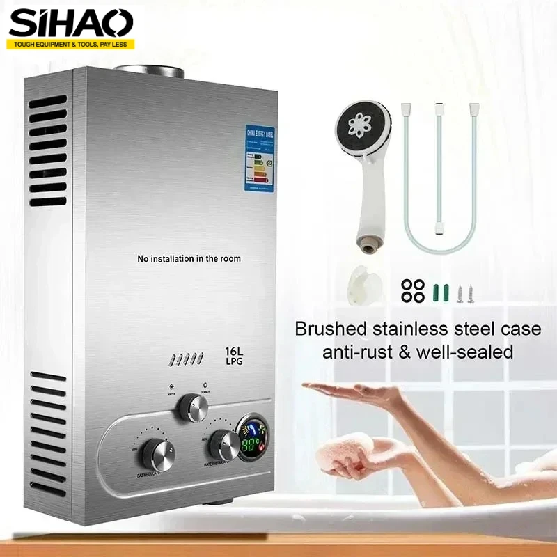 SIHAO غاز البترول المسال سخان الماء الساخن 6-18L البروبان Tankless غلاية فورية مع طقم دش غاز البترول المسال سخان المياه الأجهزة المنزلية غلاية غاز البترول المسال