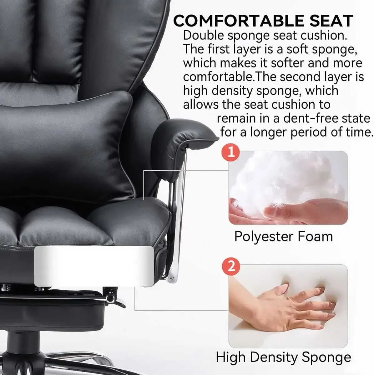 Desk Office Chair 400LBS, Big and Tall Office Chair, PU Leather Computer Chair, Executive Office Chair with Leg Rest and Lumbar