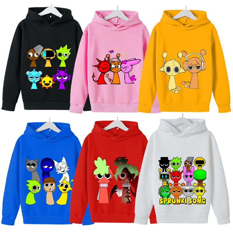 

Новинка 2024 года, толстовки с капюшоном Sprunki, свитшот с мультяшным принтом, детская футболка Kawaii для мальчиков, повседневные спортивные детские топы, весенняя одежда для девочек