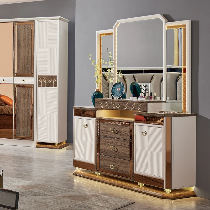 &Classic Royal Queen Wooden Double Leather Bed Room King Size Home Modern Luxury Full Mdf Turkish Bedroom Furniture Set